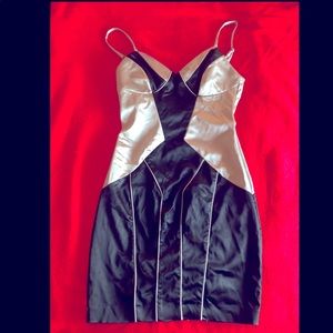 bebe black & silver bodycon mini dress
